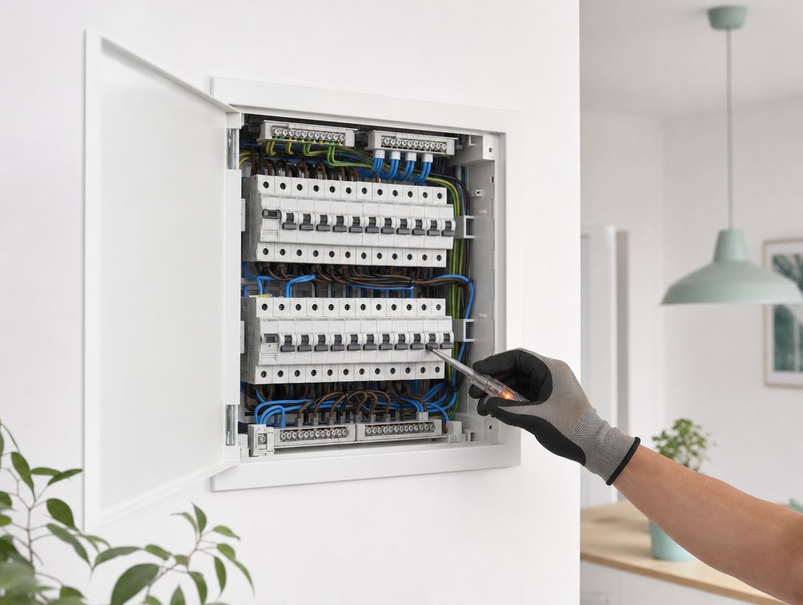 Uporządkowana rozdzielnica elektryczna w mieszkaniu
